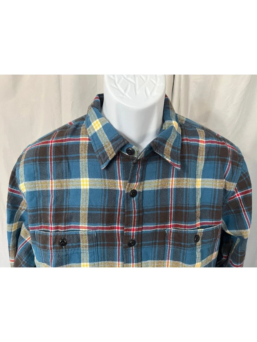 J. Crew Men's Blue Yellow Red Midweight l/s Flannel Shirt Slim Fit Large L